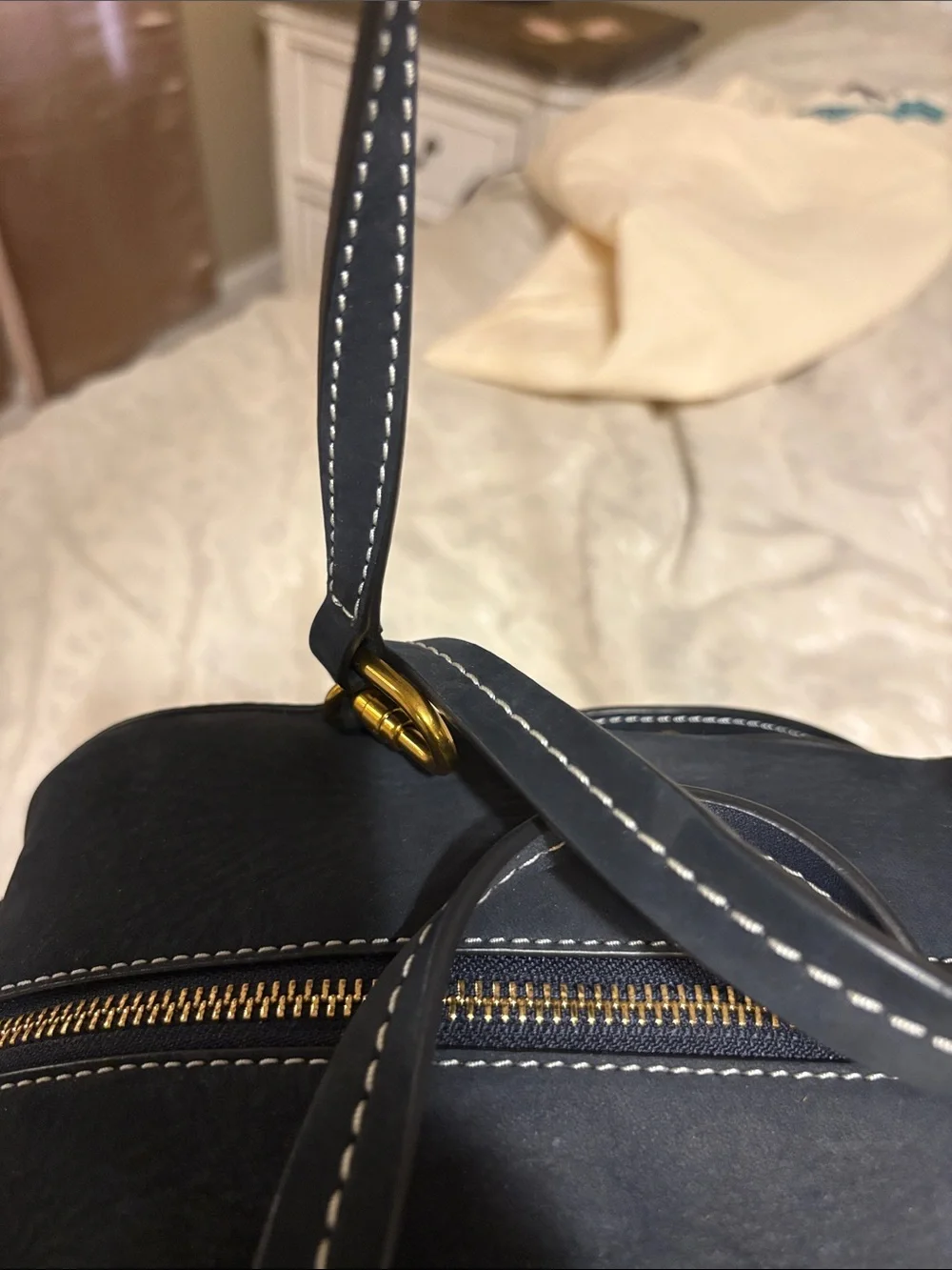 Tory Burch Navy Leather Perforated Top-Handle Satchel
